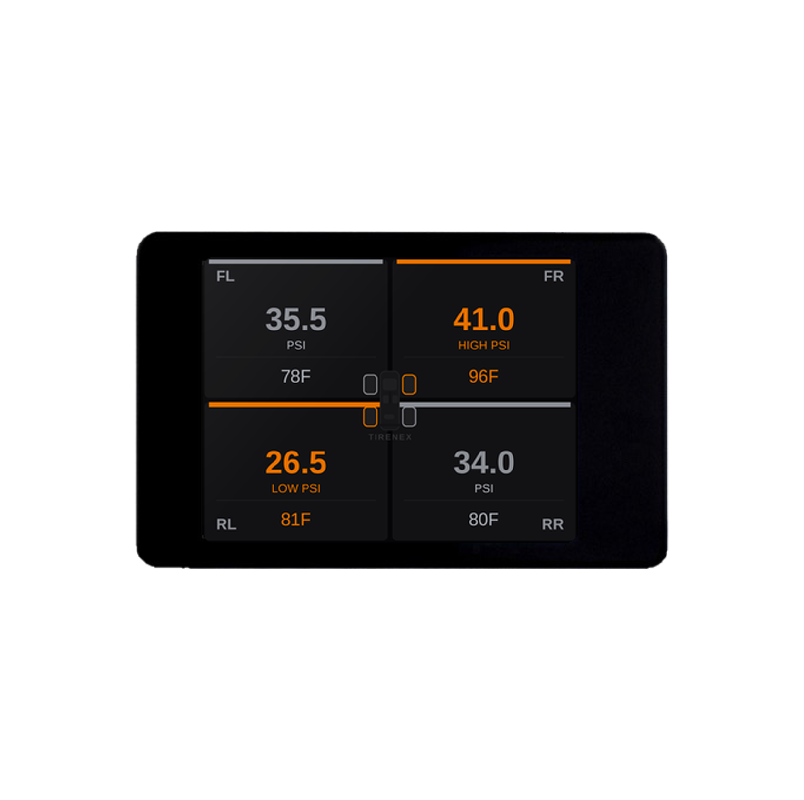 TireNex touchscreen showing four tires